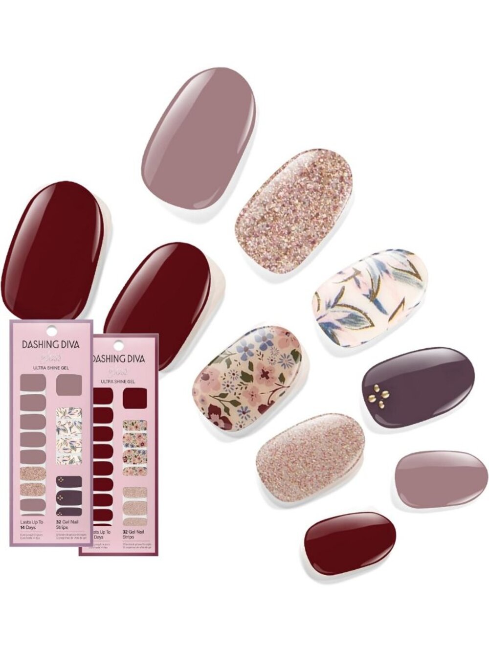 Fall Florals Nail Strips Bundle - UV Free, Chip Resistant Gel Stickers - 2 Sets